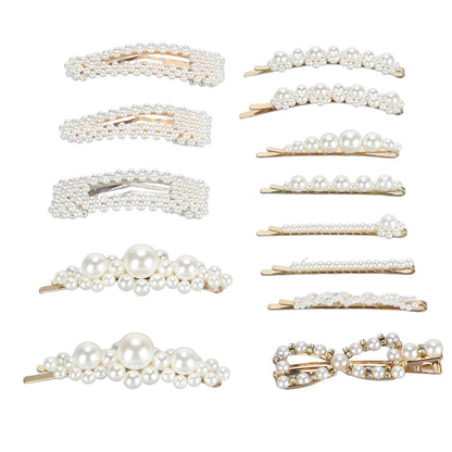13pcs Pearl Hair Clips Decorative Fake Pearl Hair Barrettes Large Hair Pins Elegant Women Hair Accessories for Party Wedding Daily