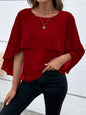 Women's All-match Round Neck Solid Color Layered Cape Sleeve Chiffon Shirt