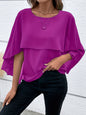 Women's All-match Round Neck Solid Color Layered Cape Sleeve Chiffon Shirt