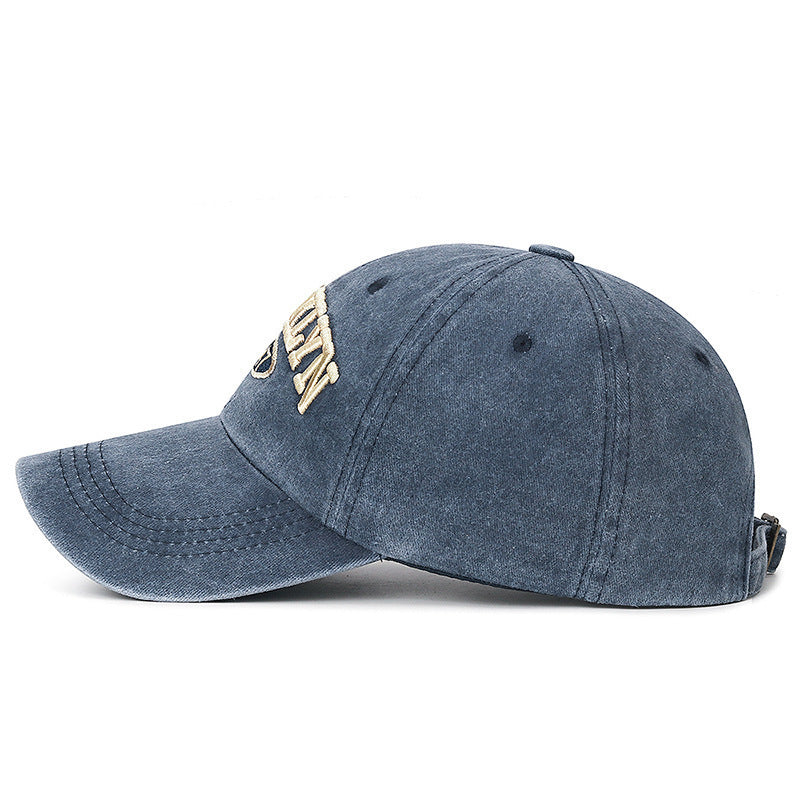 Spring And Summer Sun Protection Men's Retro Washed Letters Embroidered Peaked Cap